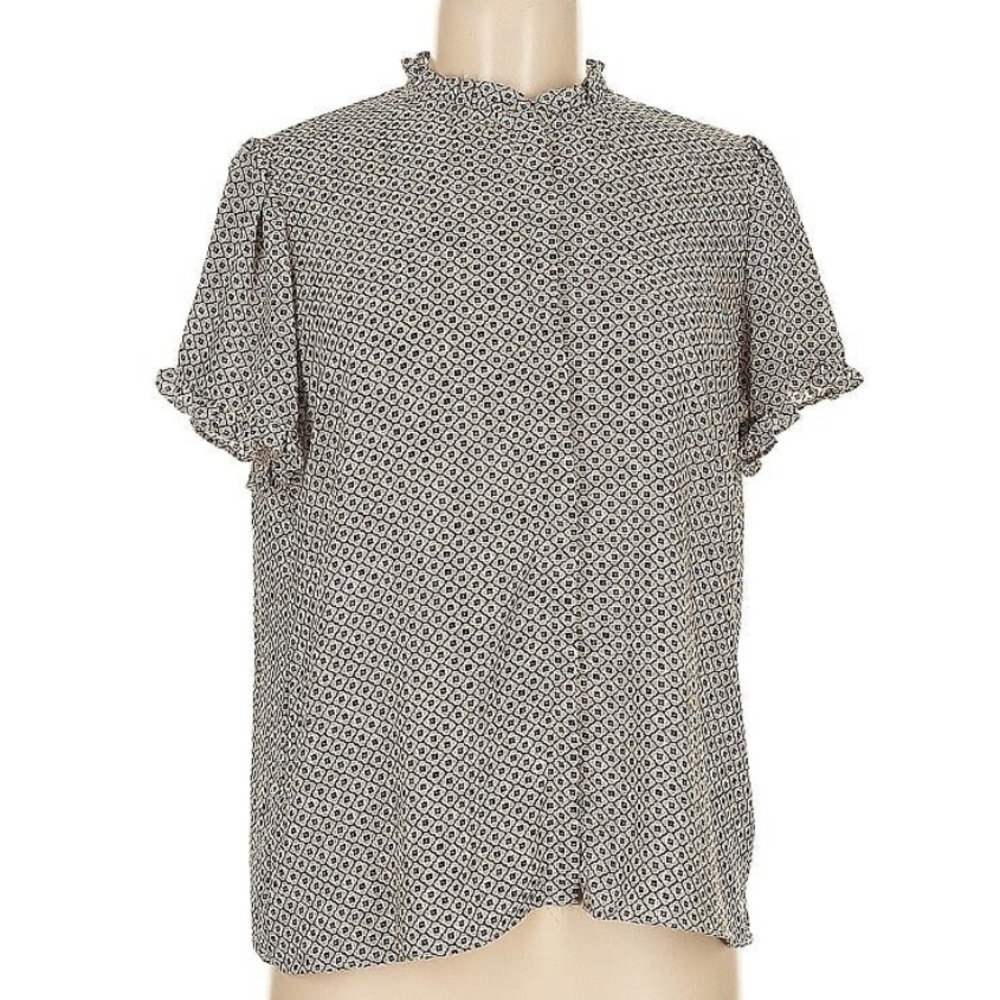 T Tahari Women's Geometric Print Brown Blouse (Size L)